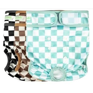 3pc Wegreeco Reusable Female Dog Diapers Sz Medium Heat Period‎ Checkers